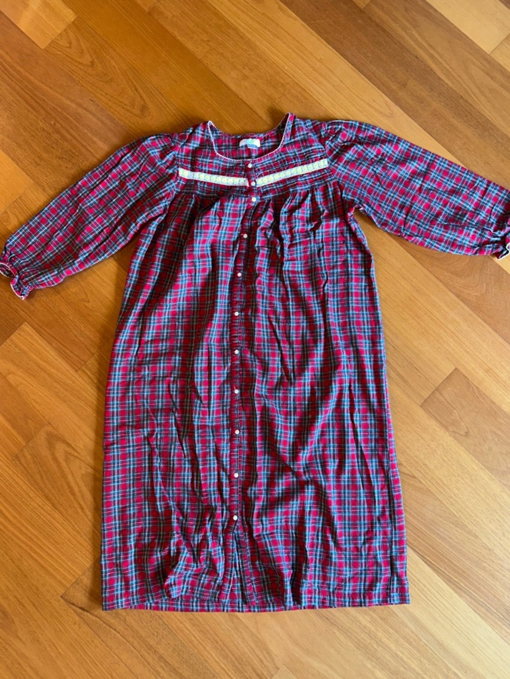 Vintage Erika Taylor Red Plaid Flannel Long Nightgown Size L Large Christmas